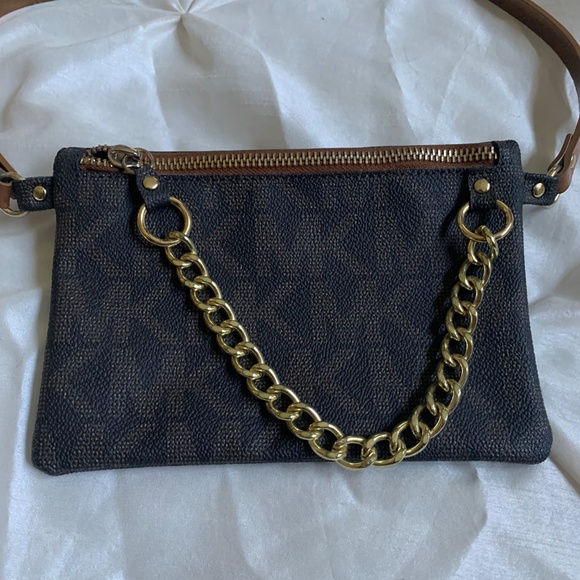 NWOT Michael Kors Brown/Tan Logo Print Belt Bag sz S main image 6